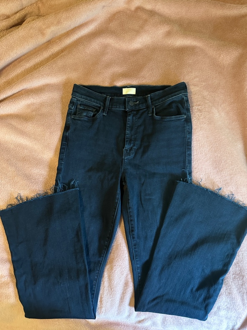MOTHER Black Frayed Hem Wide Leg Jeans